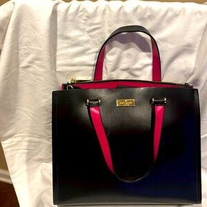 Kate Spade ♠️ Black and Hot Pink Large Tote Bag small smudge on front pic 2
